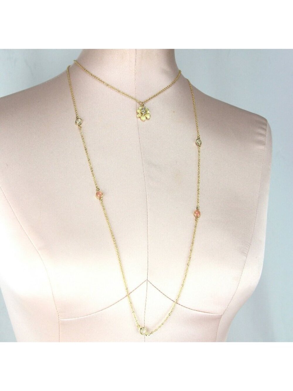 LC Lauren Conrad Long Gold-Tone Double Strand Necklace Enamel Flower